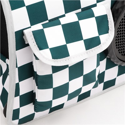 Сумка - переноска, 43×24×28 см, с органайзером и иллюминатором, белая, зелёная