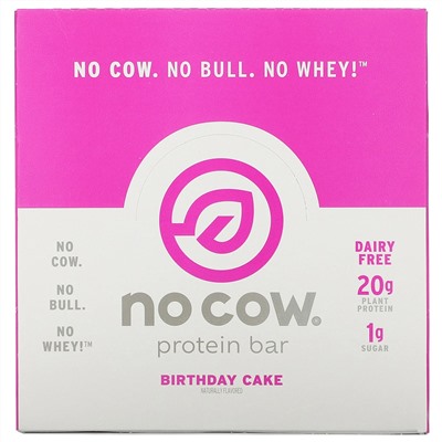 No Cow, Protein Bar, Birthday Cake, 12 Bars, 2.12 oz (60 g) Each
