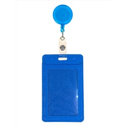 Бейдж с лентой на рулетке вертикальный, цвет голубой