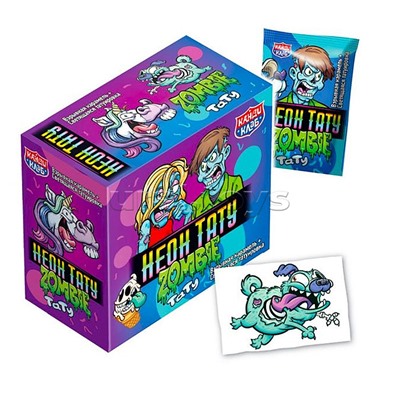 Взрывная карамель "Неон тату Зомби" со светящейся татуировкой 1гр*48шт