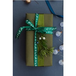 Лента атласная «Олени», 15 мм, 23±1 м, зелёная