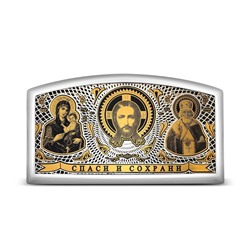 Икона автомобильная из серебра с обсидианом родированная - 6х3 см С-01-ТП-1