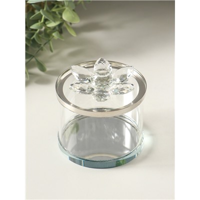 Шкатулка для украшений «Лотос», стекло, с крышкой и металлическим ободком под серебро 8.2×8.2×8.5 см
