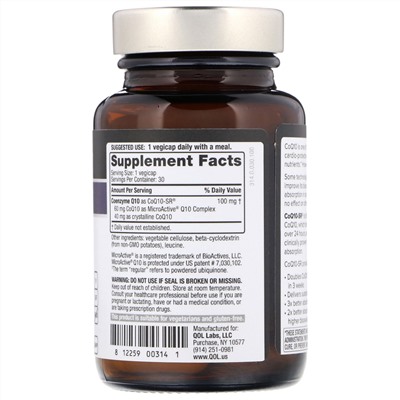 Quality of Life Labs, CoQ10-SR, 100 мг, 30 растительных капсул