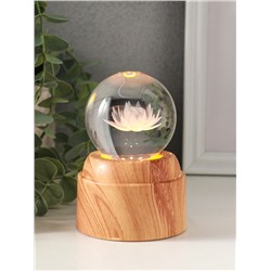 Световая фигурка стекло «Шар. Голограмма: Лотос», 6×LED, d=6 см, крутится, USB, 7×7×10 см