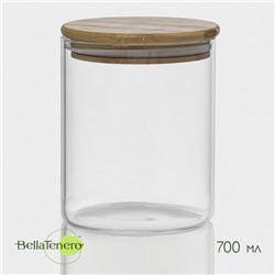 Банка для сыпучих продуктов BellaTenero «Эко», 700 мл, 10×12.5 см, с бамбуковой крышкой, стекло, прозрачная