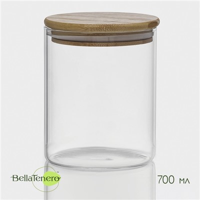 Банка для сыпучих продуктов BellaTenero «Эко», 700 мл, 10×12.5 см, с бамбуковой крышкой, стекло, прозрачная