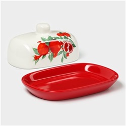 Маслёнка Доляна «Гранат», 17.2×12.4×8.5 см, цвет красный и белый