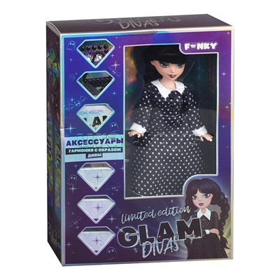 Модная кукла Glam Divas Вэнди с аксессуарами, платье в горох 25 см.