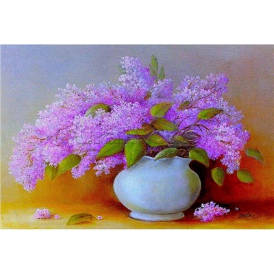 Алмазная мозаика 30х40 "Пушистая сирень" без подр., с полн. заполн. (30цв) (блест.)