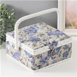 Шкатулка для рукоделия и шитья «Сиреневая цветочная поляна», хранение ниток, иголок, мелочи, 20×20×11 см