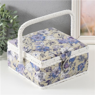 Шкатулка для рукоделия и шитья «Сиреневая цветочная поляна», хранение ниток, иголок, мелочи, 20×20×11 см