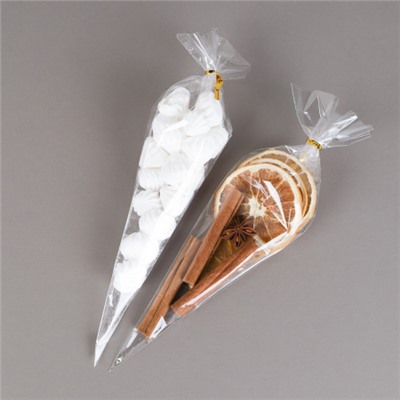 Пакет подарочный конус набор 100 штук 37х18 см / TG1837 /уп 50/100 пакетов+100 зажимов