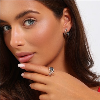 Комплект ювелирной бижутерии коллекция "Дубай" серьги и кольцо 18 р, покрытие позолота, вставка: фианиты, цвет: черный и прозрачный, арт.215.472-18