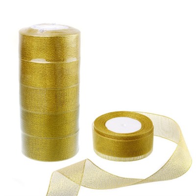Лента органза декоративная 25ярд х 4см золото / Z629 /уп 75/ШТУЧНО