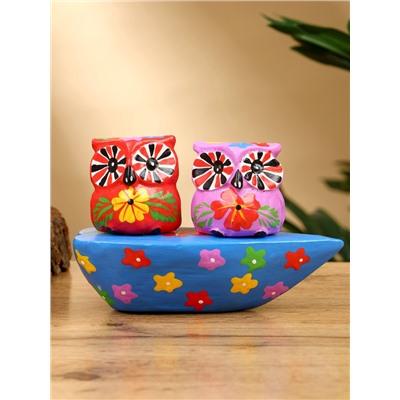 Сувенир «Пара совят», 14×7×9 см, дерево, красный, сиреневый