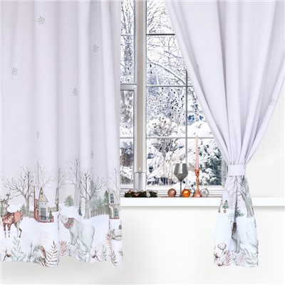 Комплект штор для кухни с подхватами «Этель. Звери в городе», 2 шт., белые, 145×180 см