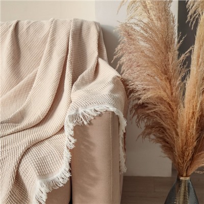 Плед с бахромой «Этель» Waffle, 130×180 см, бежевый