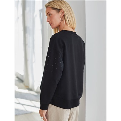 Свитшот из эластичного футера с принтом стразами