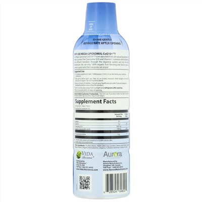 Aurora Nutrascience, Mega-Liposomal CoQ10, органический фруктовый вкус, 300 мг, 480 мл (16 жидк. унций)