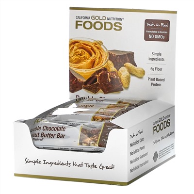 California Gold Nutrition, Foods, батончики со вкусом двойного шоколада и арахисовой пасты, 12 батончиков, по 40 г (1,4 унции)