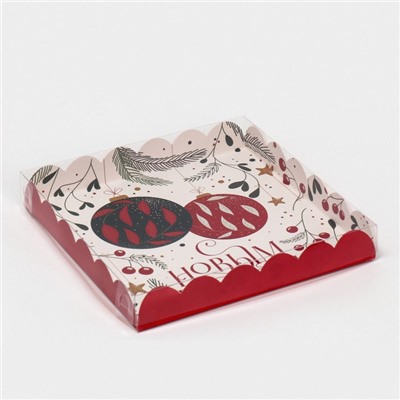 Коробка для кондитерских изделий новогодняя с пластиковой крышкой «С Новым годом», 21×21×3 см