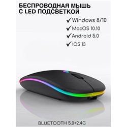 Bluetooth мышь + беспроводная с USB,2 режима подключения, подсветка