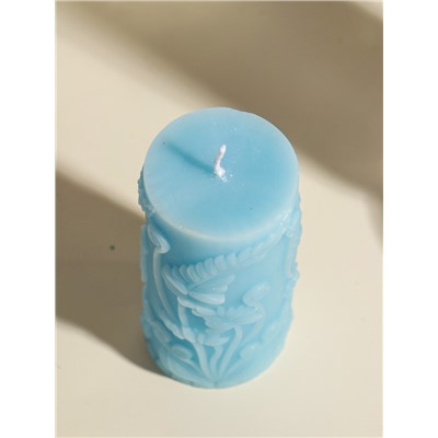 Свеча-цилиндр декоративная «Столбик. Экзотические растения», нежно-голубая, 5×5×11.7 см
