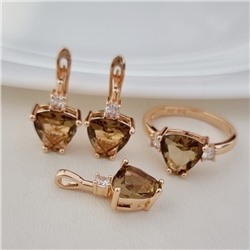 Комплект ювелирной бижутерии коллекция "Дубай" серьги, кулон и кольцо 20 р, покрытие позолота, вставка: фианиты, цвет: султанит, арт.313.171-20