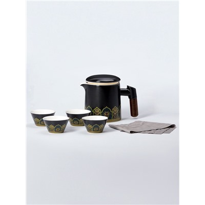 Набор для чайной церемонии ДЖЕКИЧАЙ «Цуруга», 6 предметов, на 4 персоны, чашка 35 мл, чайник 350 мл, керамика, чёрный