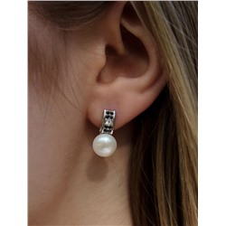 Серьги из серебра с культ. жемчугом и фианитами родированные 925 пробы С1596р1005216