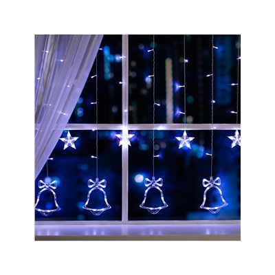 Гирлянда «Бахрома» 2.4×0.9 м с насадками «Колокольчики», IP20, прозрачная нить, 138 LED, свечение белое, 8 режимов, 220 В