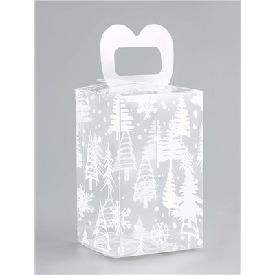 Коробка подарочная новогодняя складная ПВХ «Ёлочка в лесу» 6×6×10 см