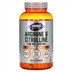 Now Foods, Sports, аргинин и цитруллин, 240 вегетарианских капсул
