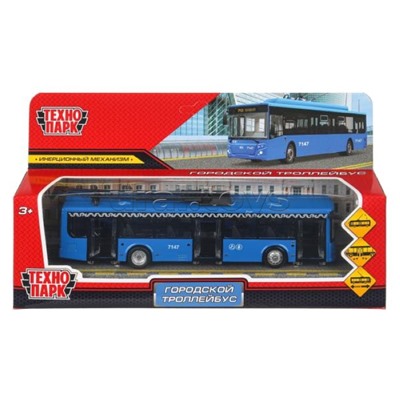 Модель металл Троллейбус Метрополитен длина 18 см, двери, инерц, синий