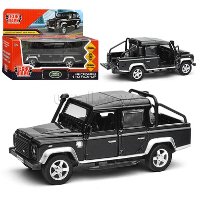 Машина металл Land Rover Defender Pickup 12 см, (двери, багаж, черный) в коробке