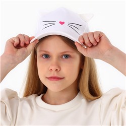 Кепка детская «Котик», с ушками, белый р-р52-54 5-7 лет