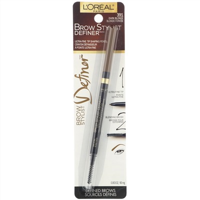 L'Oreal, Карандаш для бровей Brow Stylist Definer, сверхтонкий наконечник, оттенок 391 «Темный блонд», 90 мг
