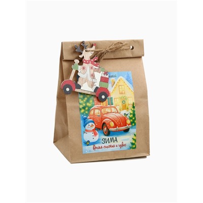 Чай новогодний в крафтовом пакете с игрушкой «Зима-время счастья», 50 г