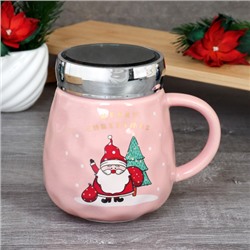 Кружка новогодняя с крышкой, ложка/450 мл/ XWY6653-3 /уп 60/