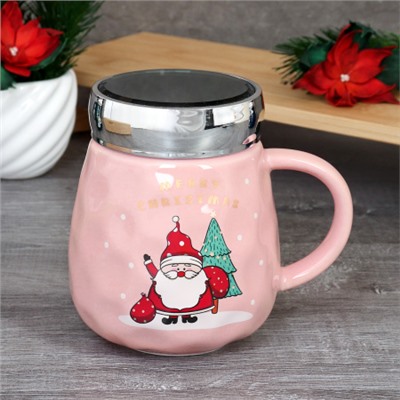 Кружка новогодняя с крышкой, ложка/450 мл/ XWY6653-3 /уп 60/