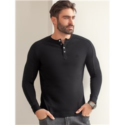 Лонгслив с воротником на пуговицах и декоративными швами из премиального хлопка с эластаном