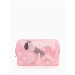 Косметичка женская DOT, с рисунком, сетка, на молнии, розовая