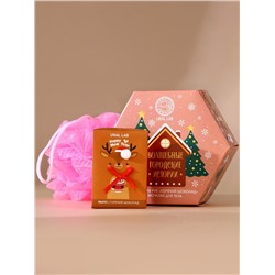 Новогодний подарочный набор косметики «Волшебные истории», мыло для рук кусковое 100 г и мочалка для тела, URAL LAB