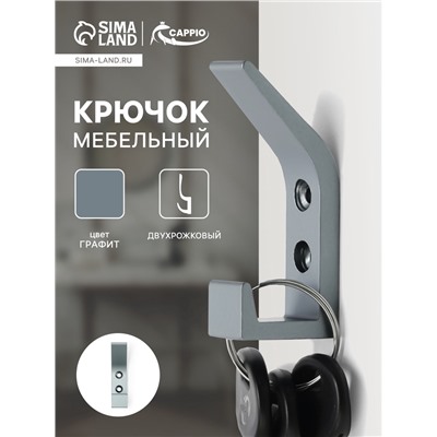 Крючок мебельный CAPPIO JACK, двухрожковый, цвет графит