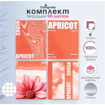 Набор тетрадей 96 листов в клетку Calligrata Apricot Crush, обложка мелованный картон, глянцевая ламинация, блок офсет, 4 шт.