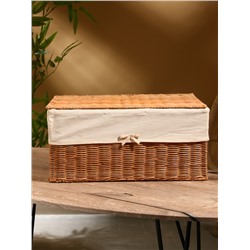 Корзинка прямоугольная с крышкой и тканевым подкладом, 44×30×20 см, ротанг