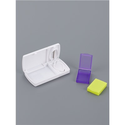 Таблетница 2секц 9,5*5см с таблеторезкой бел/жёлт/фиолет пакет  ОТ