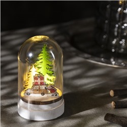 Светодиодная фигура под куполом «Машина с подарками» 6×9.5×6 см, дерево, батарейки LR1130×3 (нет в комплекте), свечение тёплое белое