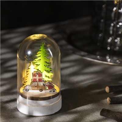 Светодиодная фигура под куполом «Машина с подарками» 6×9.5×6 см, дерево, батарейки LR1130×3 (нет в комплекте), свечение тёплое белое
